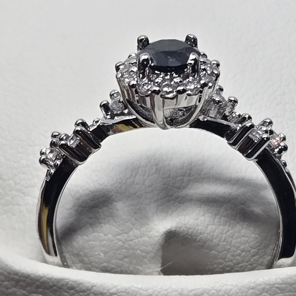 .5ct Black Moissanite Ring Round Halo Vine GRA Cert White Gold Plated Sizes 6-12 - Picture 11 of 13